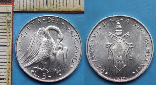 1976 - 5 lir - Pavel VI., Vatikán