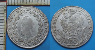 1787 B - 20 krejcar, stříbro - Josef II.